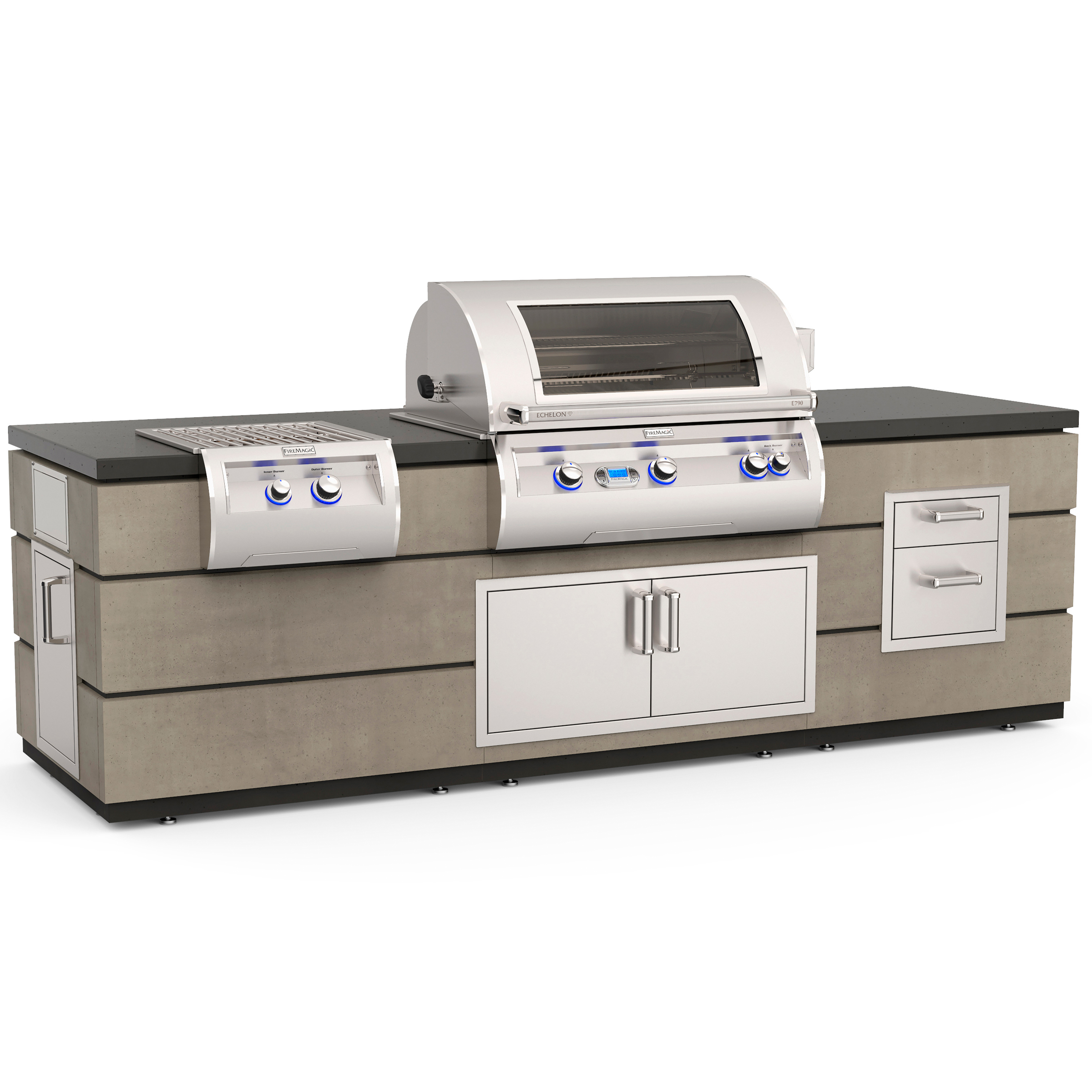 Fire Magic Contemporary GFRC Pre-Fab Island with Double Drawer Cut-Out ...